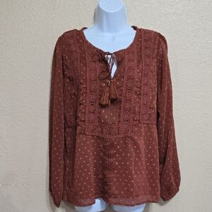 Miss Me Rust Tassel Peasant Blouse